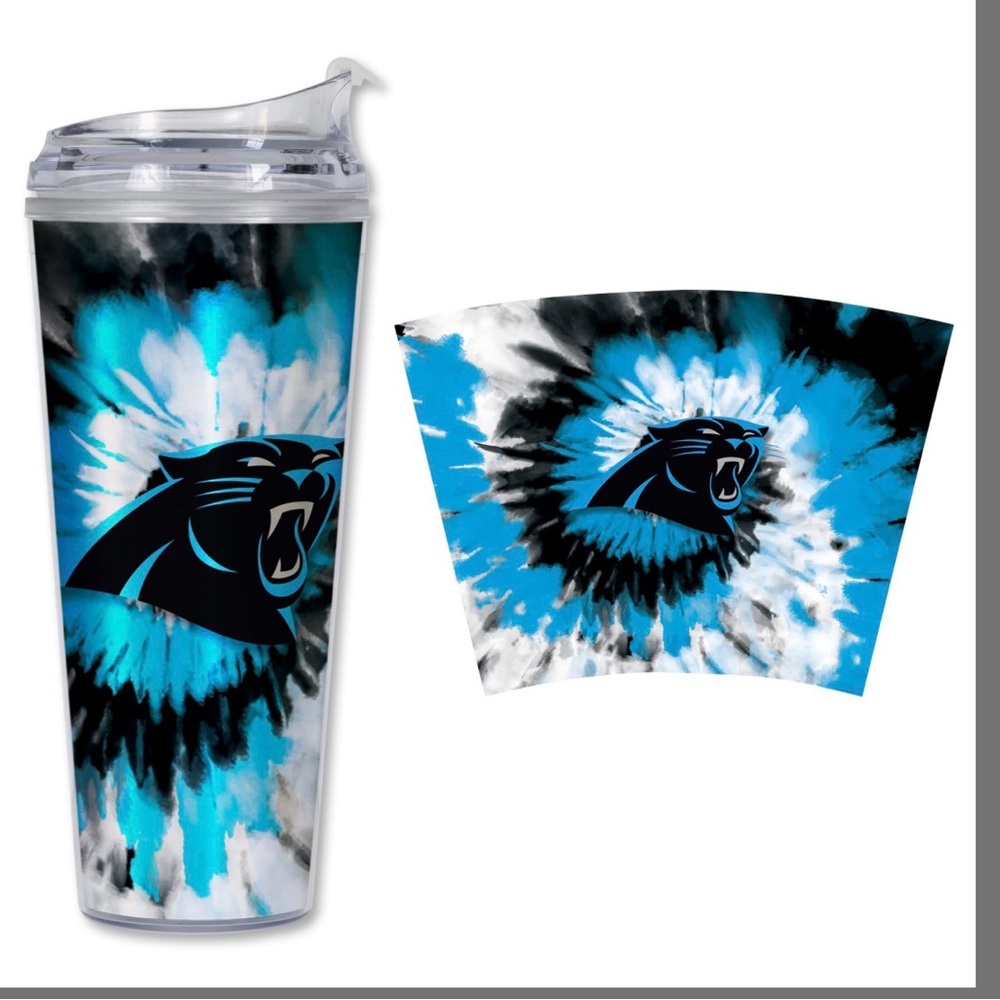 NFL Rico Industries Carolina Panthers Metallic Tye Dye 24oz Tumbler NEW